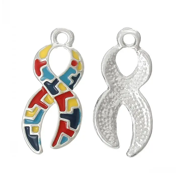 

10PCs Charm Ribbon Pendants Silver Color Enamel Colorful Ribbon Jewelry Accessories Women Necklace Pendant Friend Gift 24mmx11mm