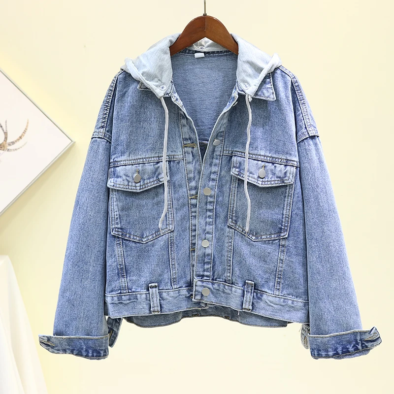 Женское джинсовое пальто с капюшоном в Корейском стиле весеннее свободное