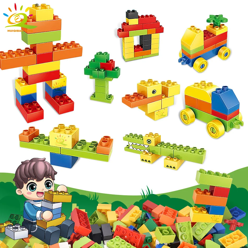 

HUIQIBAO творческие DIY большой размер красочные строительные блоки город животных кирпичи для тележки Развивающие игрушки для детей