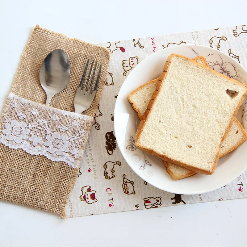 Декорированном мешковиной горшке кружевной мешочек для столовых приборов 10/50/100