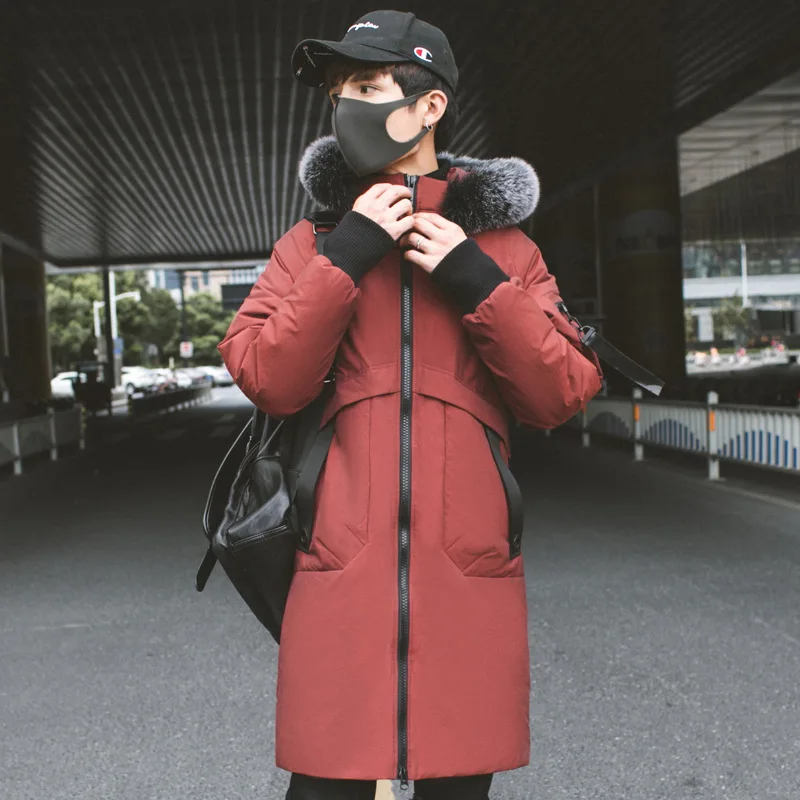 Couple Down Jacket Male Long Winter Loose Thickened White Duck Coat Men and Women's Detachable Fox Fur Collar | Мужская одежда