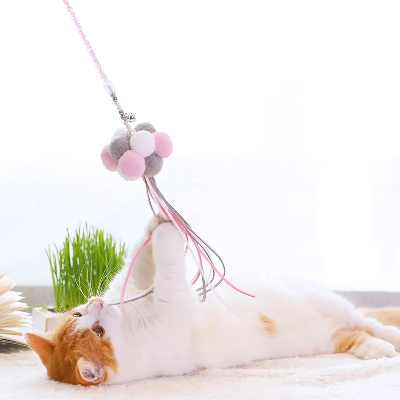 

Hair Ball Taser Fairy Tease Cat Stick 40cm Bead Hand Funny Cat Stick Play Interactive Cat Toy