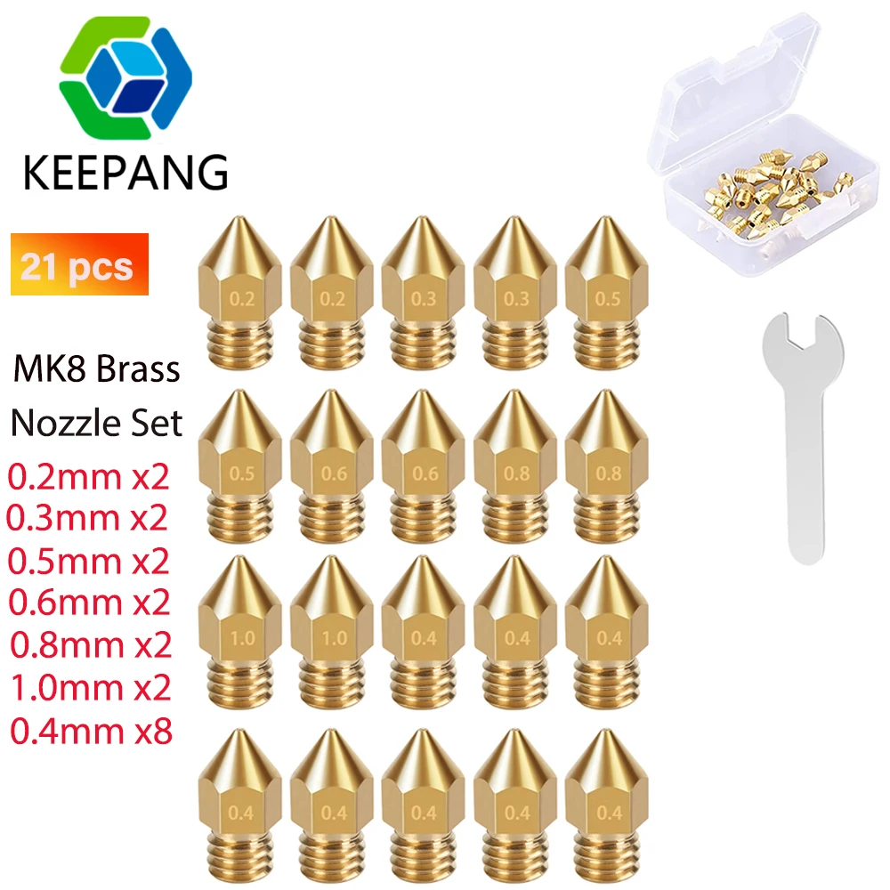 

20pcs MK8 Brass Nozzle E3D V5 V6 Nozzles Copper Brass M6 threaded for 1.75mm Filament Nozzles for KP3S 3D Printer