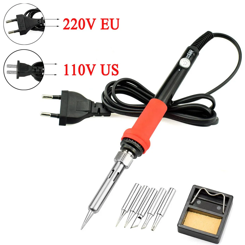 Black Soldering Iron Newacalox 220 В/110 В 60 Вт Электрический паяльник паяльная Сварка пистолет инструмент Регулируемый Температура паяльная станция для пайки Совет - Цвет: Black Soldering Iron