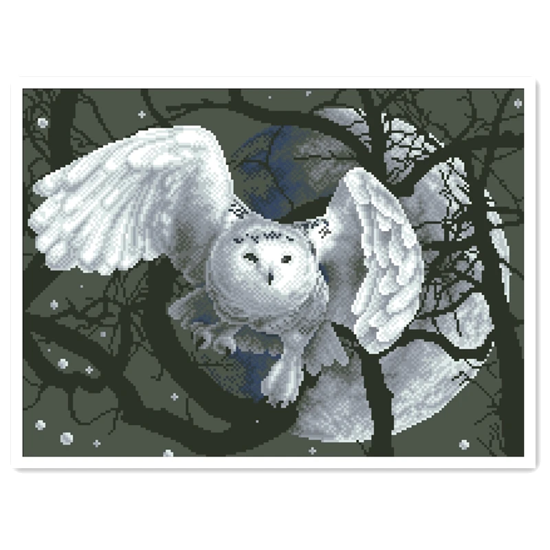 

White owl cross stitch kit animal 18ct 14ct 11ct white fabric cotton thread embroidery DIY handmade needlework