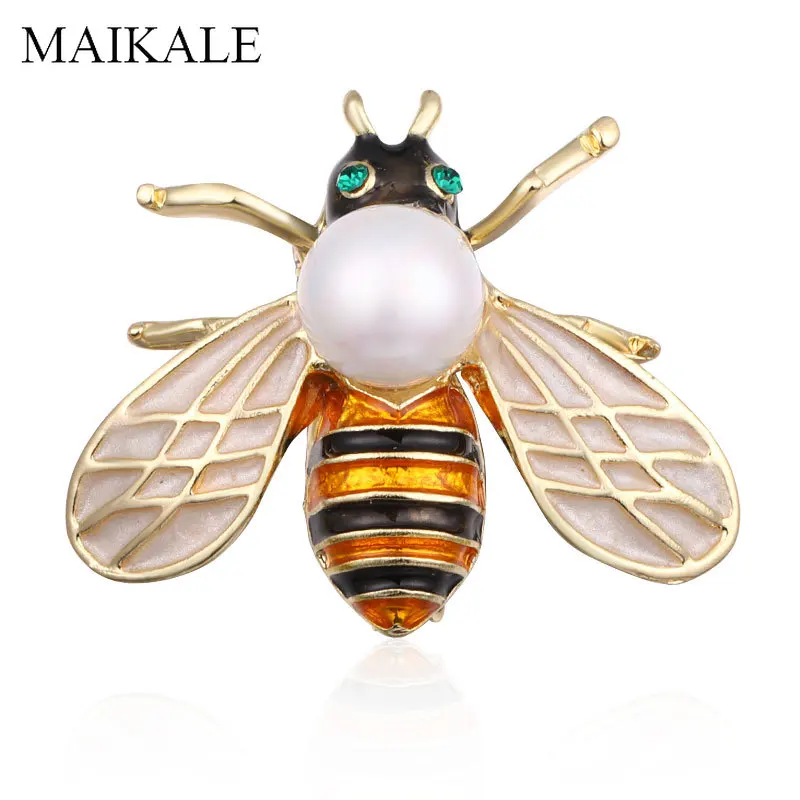 

MAIKALE Vintage Enamel Pearl Insect Brooch Pins Animal Brooches for Women Colorful Moth Broches Fashion Accessories Girls Gifts