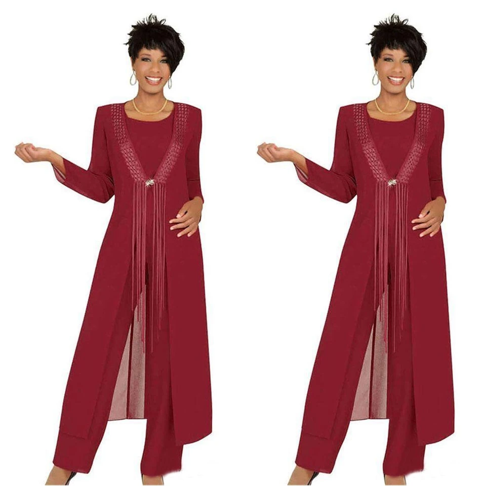 

Костюм из трех предметов для матери невесты, брюки, бальное платье для выпусквечерние вечера, Официальное шифоновое платье с жакетом, Новый шифоновый костюм со стразами и длинным рукавом