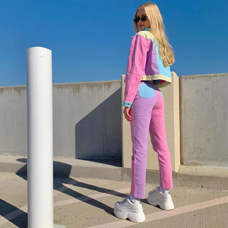 Женский комплект из двух предметов в стиле пэчворк укороченная куртка с длинными