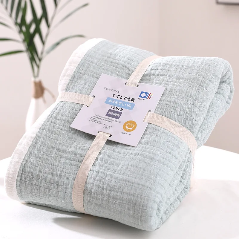 New Washed Gauze Six-layer Blanket 100% Cotton Gray Green Pink Blankets For Beds Thick Air-conditioning Soft Throw Quilt | Дом и сад