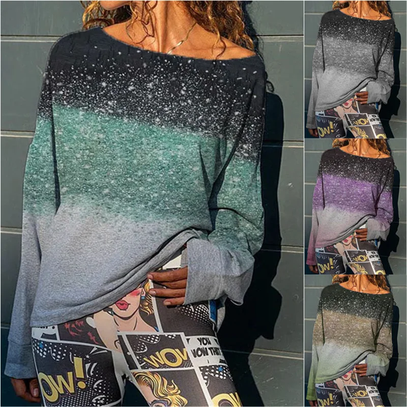 

Fashion Autumn And Winter 2021 New Loose Sexy O-Neck Pullover Gradual Stitching Long-Sleeved Bottoming Shirt T-Shirt Women