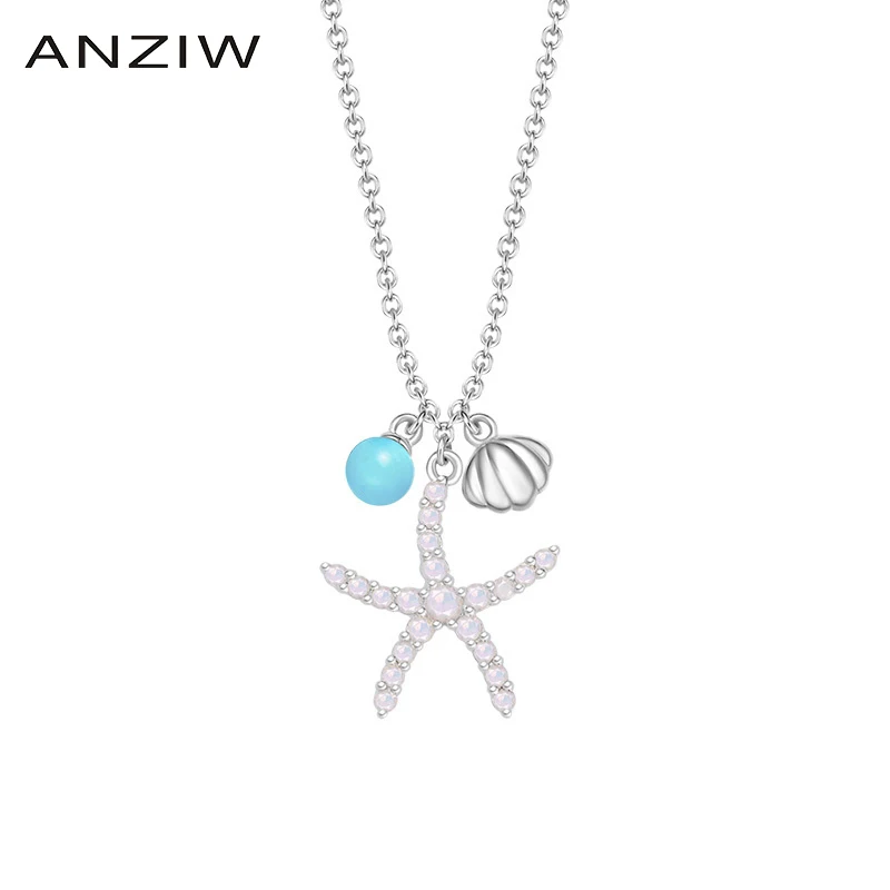 Женское ожерелье из серебра 925 пробы с кулоном в виде морской звезды и цветка