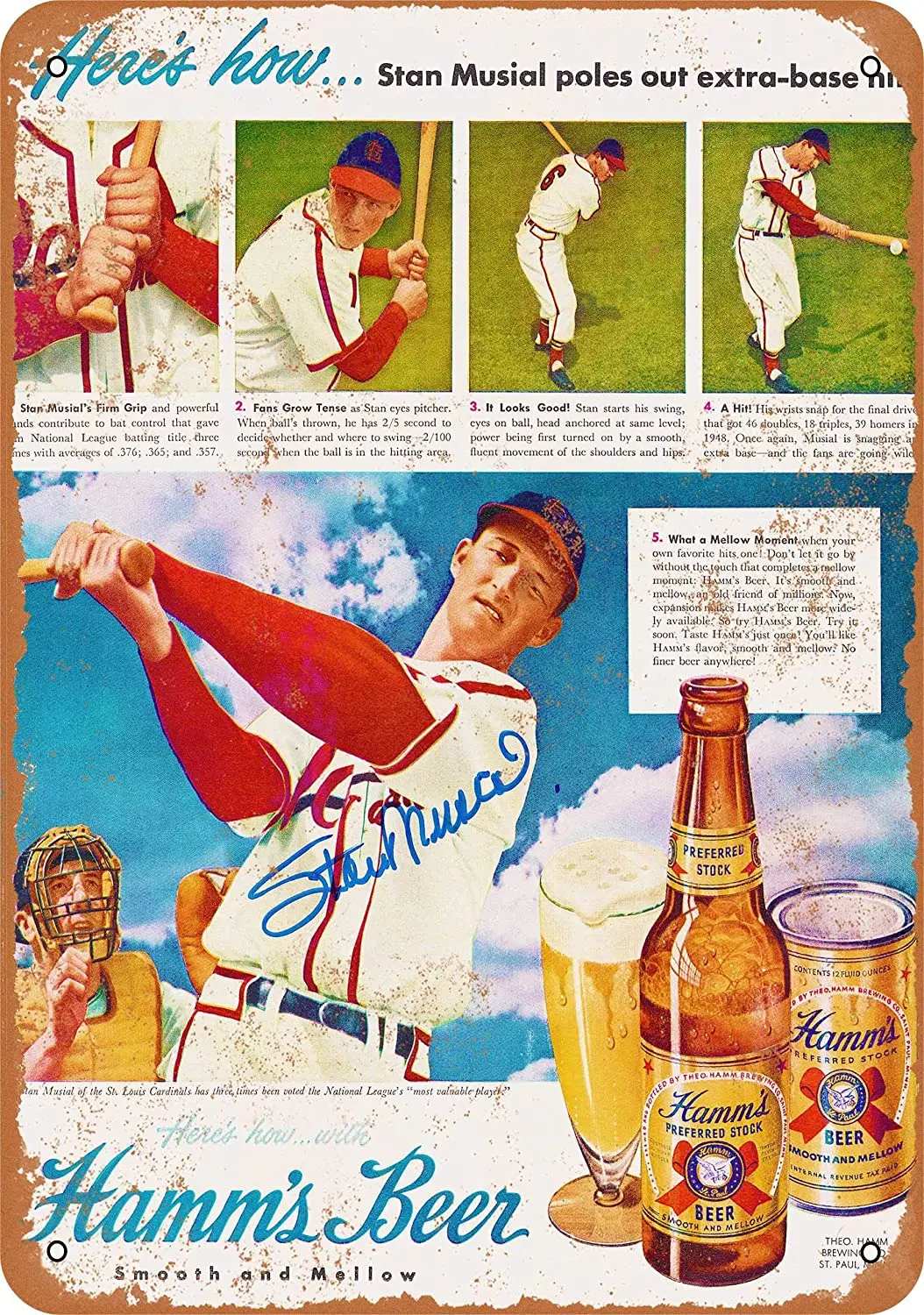

WallColor 8*12 Metal Sign Stan Musial for Hamm's Beer Vintage Look