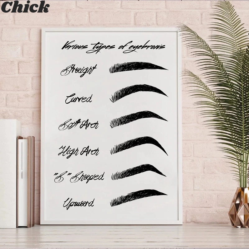 

Eyebrow Shapes Print Makeup Wall Art Canvas Painting Black And White Fashion Poster Make Up Beauty Wall Picture Girls Room Decor