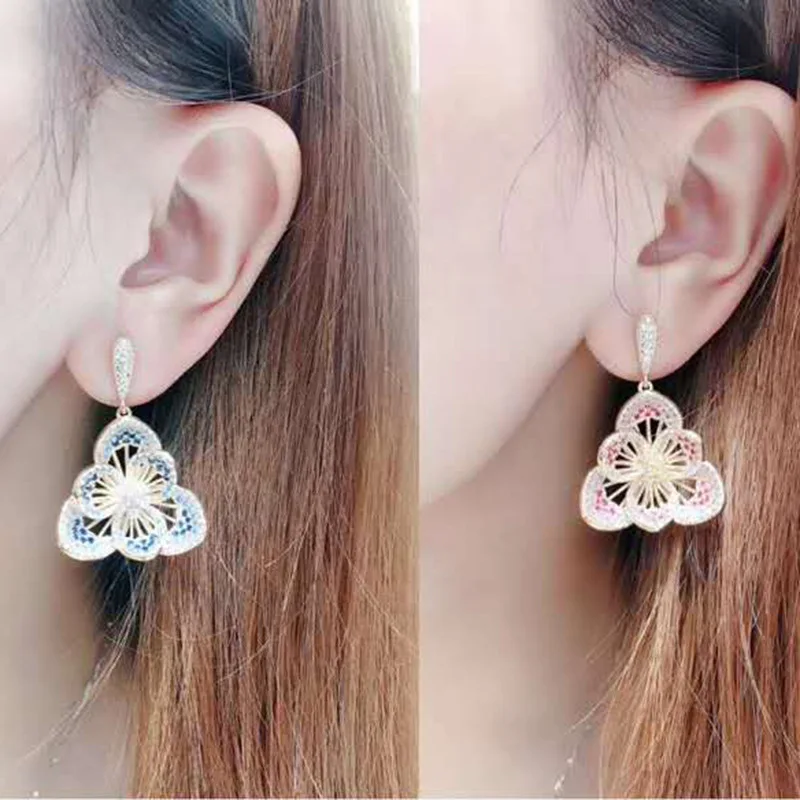

Blue pink exaggerated gradient big petal earrings 210319-07
