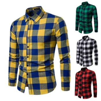 Men's Plaid Long Sleeve Shirts Business Dress Shirt Tops Slim Fit Formal Shirts 1