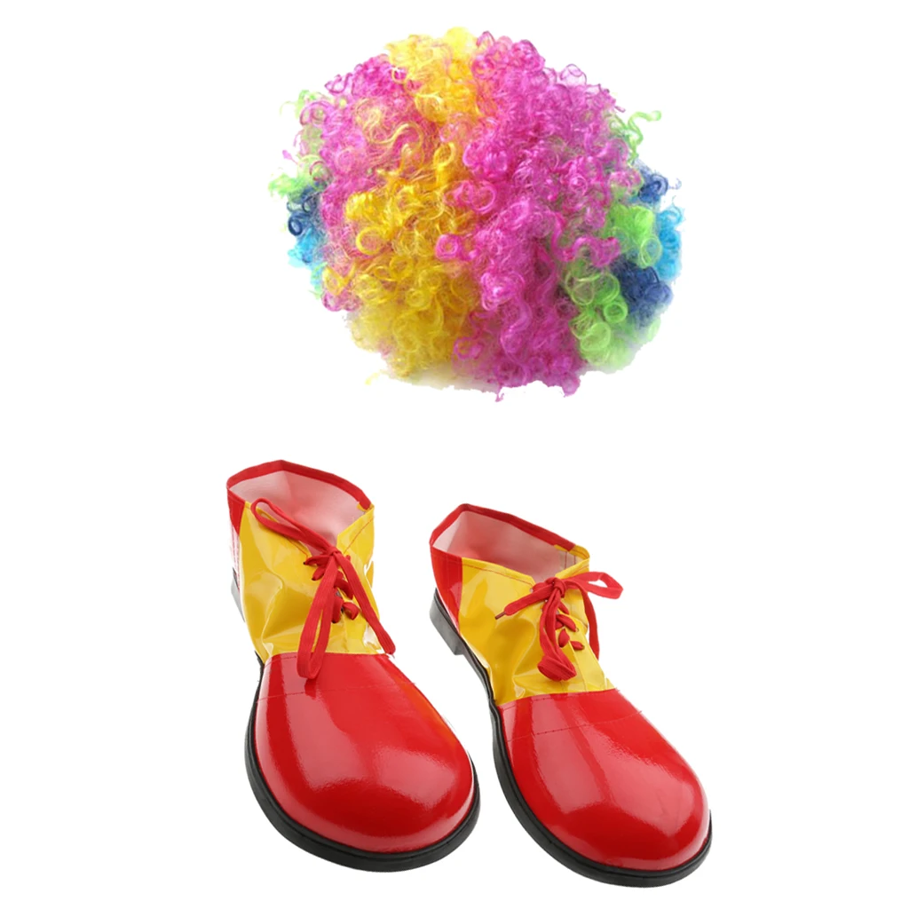Красочные Радуга клоун кудрявый парик Шут костюм унисекс взрослых бахилы