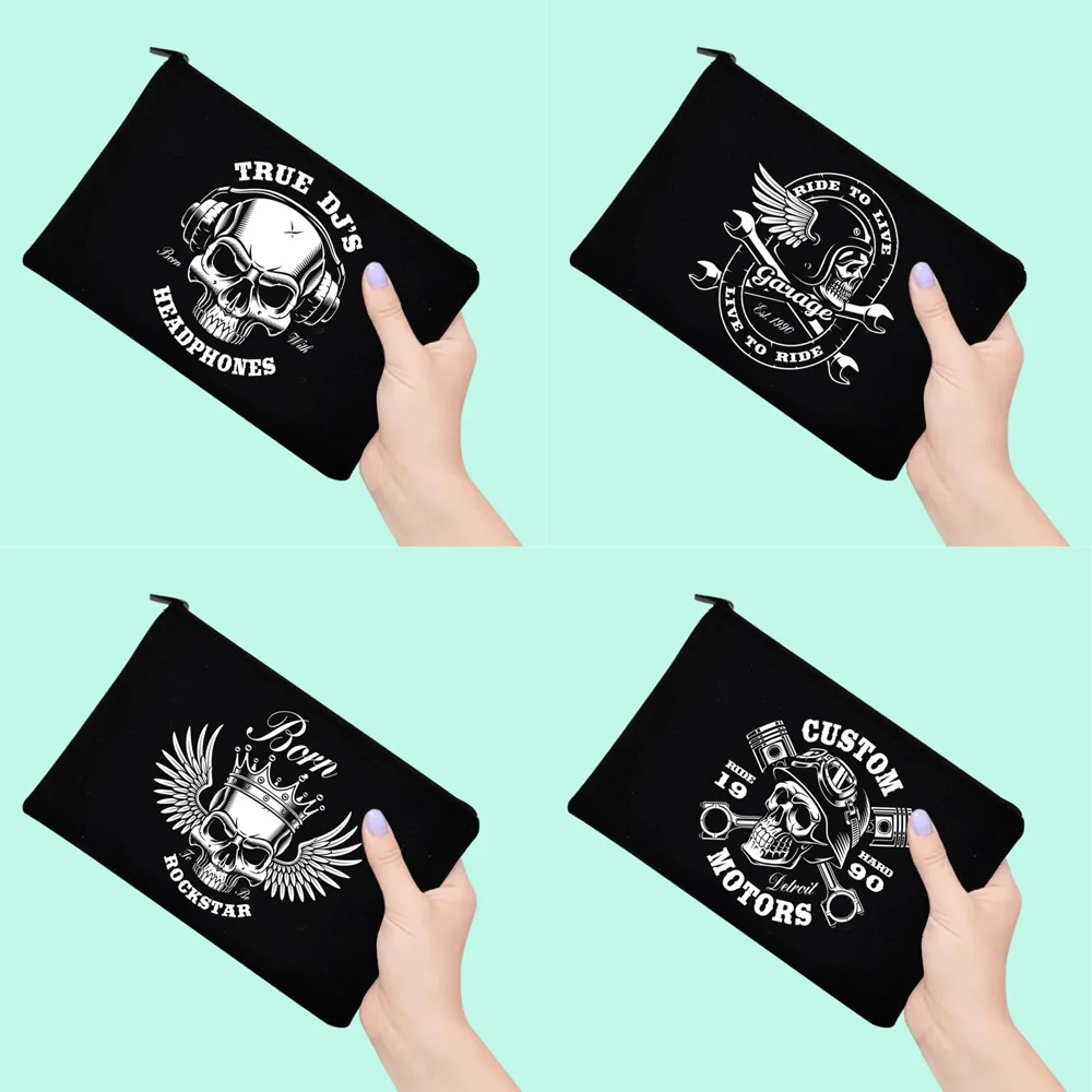 

Ladies Cosmetic Bag Travel Cosmetics Portable Storage Bag Skull Print Series Toiletries Student Pencil Sundries Wallet