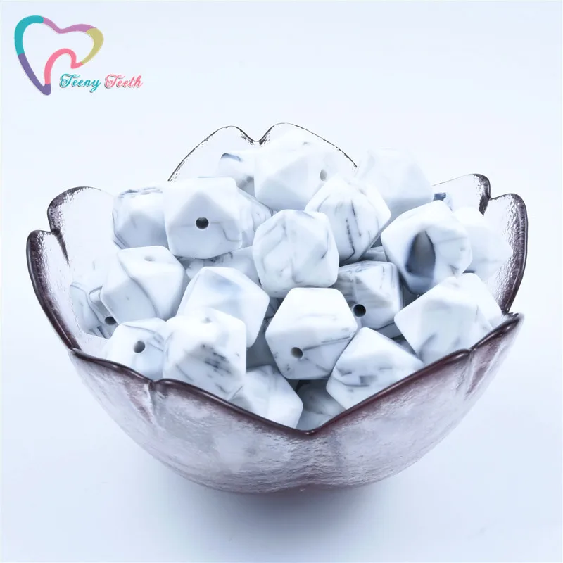 Marble White 20 шт. 14 мм Детские шестигранные силиконовые бусины Восьмиугольные бусины DIY соска цепь Perle Силиконовые Детские Прорезыватели жевательные бусины детские товары - Цвет: Marble White