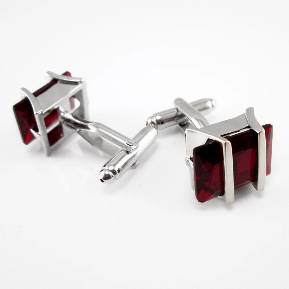 

Fashion men's jewelry Boy Mens wedding Shirt cufflinks in silver color for party cuff links with Blue Red crystal encrusted
