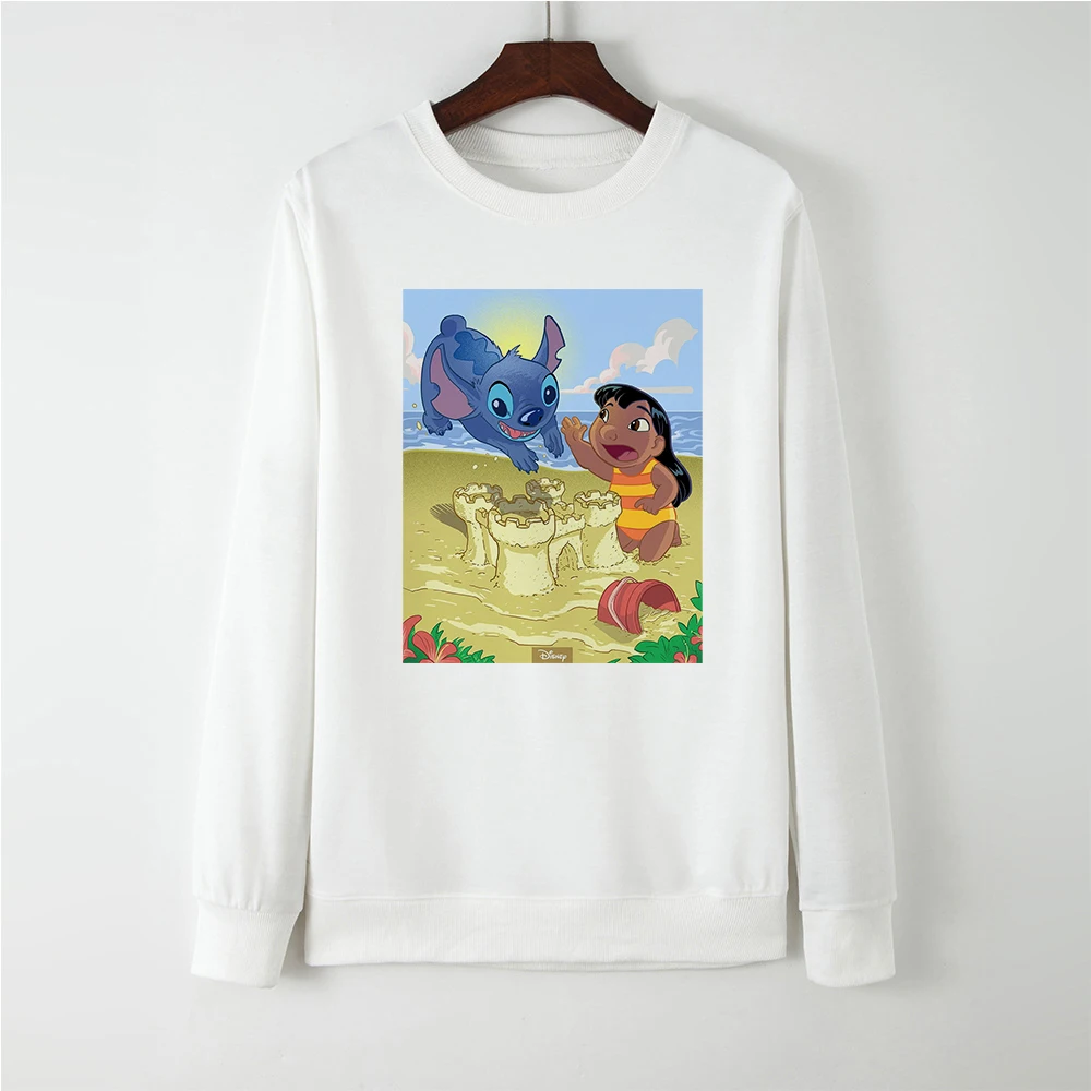 

Disney Lilo Stitch Sweatshirts Women Playing With Sand Graphic Pullover Women's Streetwear White Hoodie Y2K Summer Top