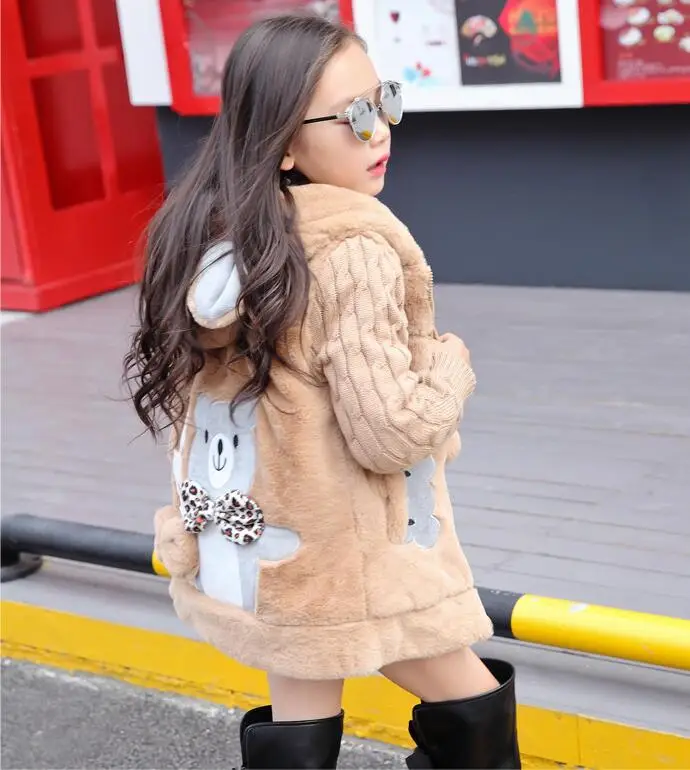 Зимнее пальто с искусственным мехом для девочек героями мультфильмов детская