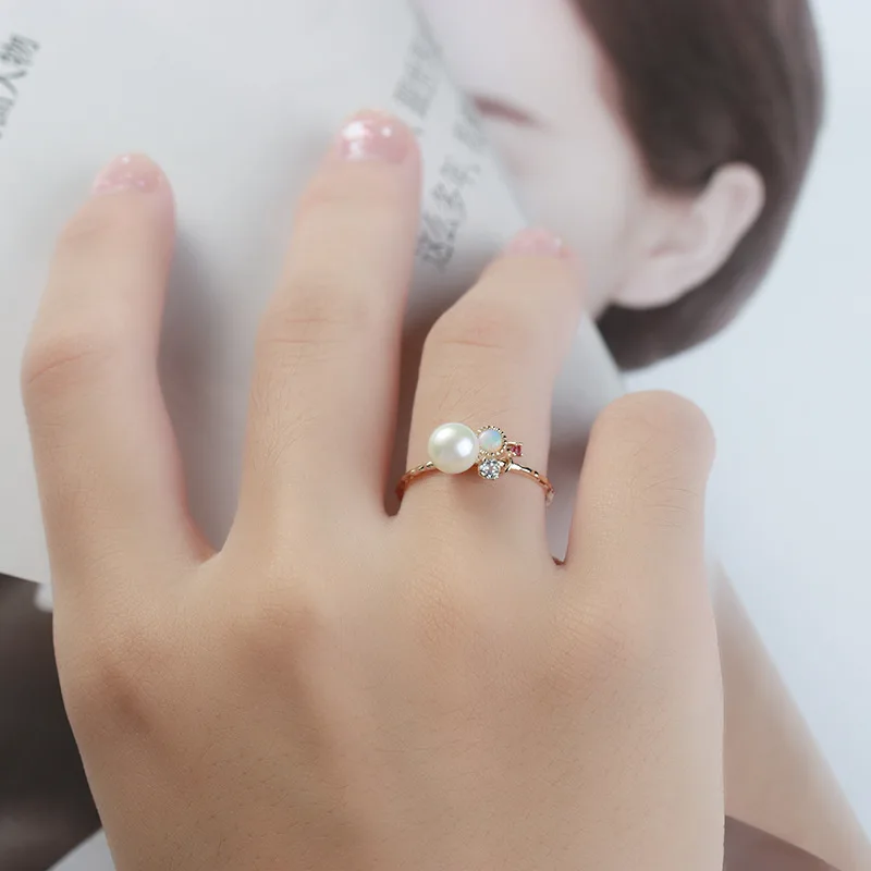 MoBuy S925 Silver Ring For Women Natural Freshwater Pearl Retro Style Opal Ruby Gemstone 14k Gold Plated Fine Jewelry MBRI135 | Украшения и
