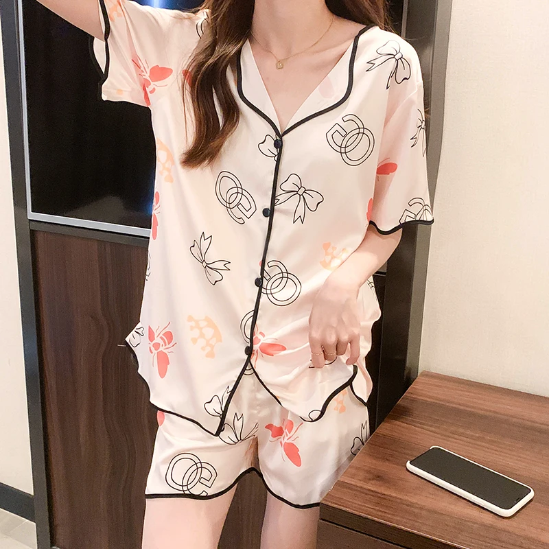 

Tonngirls Cartoon Doraemon Pijama Feminino Print Satin Short Sleeve Night Pijama Set Soft Summer Ladies Night Suit Homewear