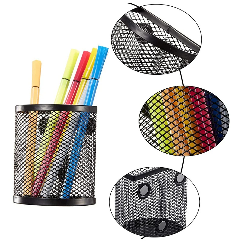 

netic Pencil Holder, Mesh Storage Baskets with nets to Hold Whiteboard, Locker Accessories, Black (4)
