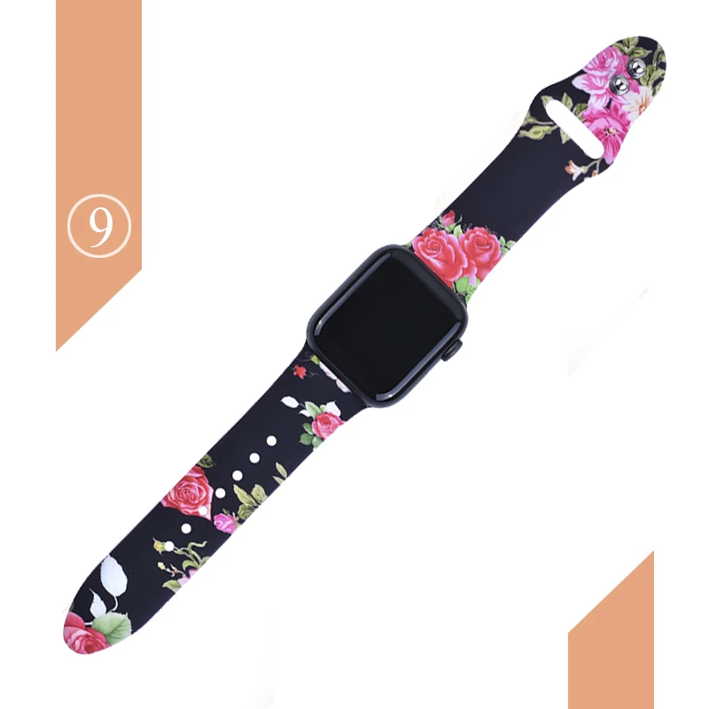 Цветочные полосы для Apple watch Series 5 4 3 2 1 40 мм 44 мм, силиконовый ремешок с принтом для iWatch Series 5 4 3 2 1 38 мм 42 мм - Цвет ремешка: Color 9