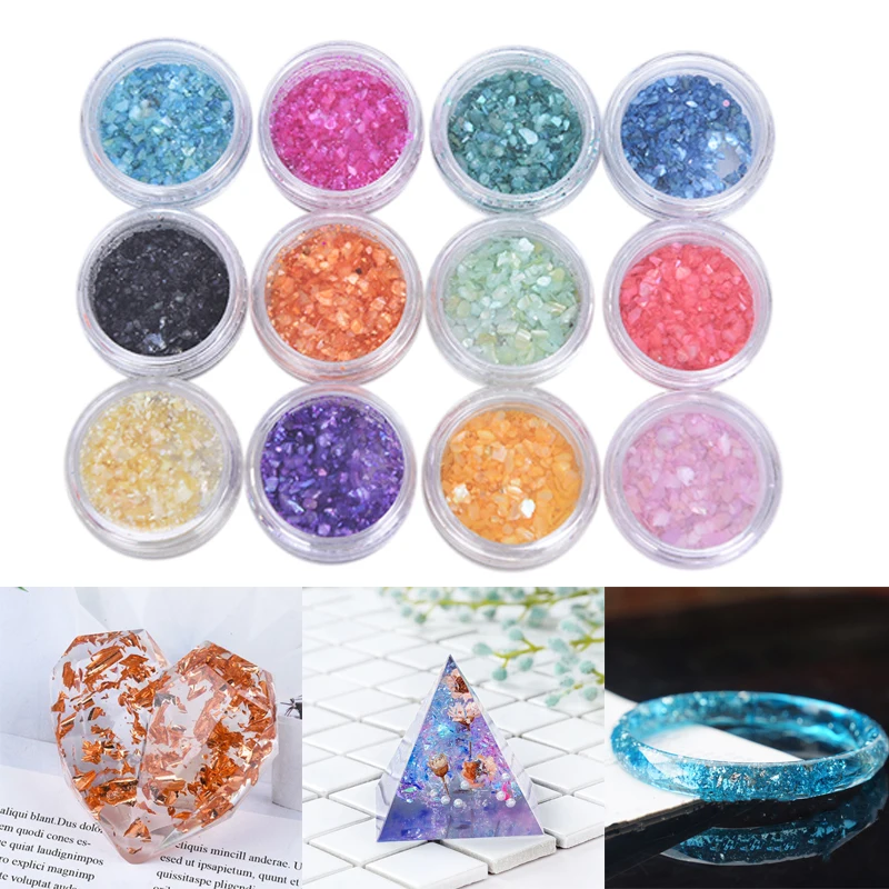 

12PCS Colorful Shell Sugar Broken Pieces Flashing Flash Debris Material UV Resin Epoxy Resin Mold Making Jewelry Filling For DIY