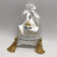 white satin bag tassel silk pouched smooth cloth bags jewelry hair bundles packaging cosmeticgiftwedding pocket print logo 50p