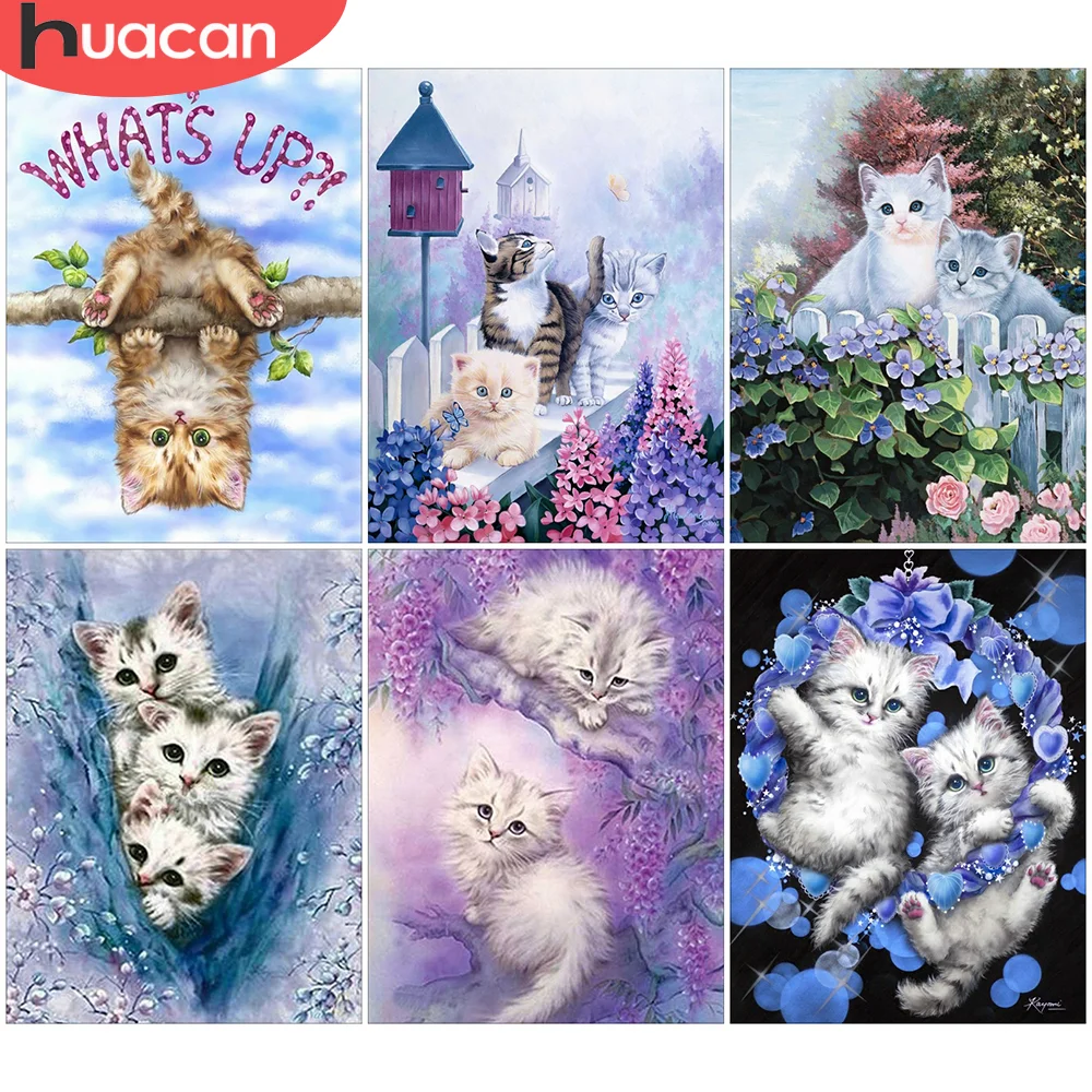 

HUACAN Diamond Painting Cat Full Drill Square Pictures Of Rhinestones 5D Diamond Embroidery Sale Animal Mosaic Handmade Gift