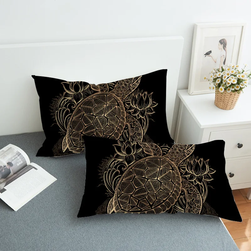 

2pcs/set Bed Pillowcase Cover for Beding Print Soft 50cmx75cm / 50cmx90cm Can Customs Made Black Color Turtle