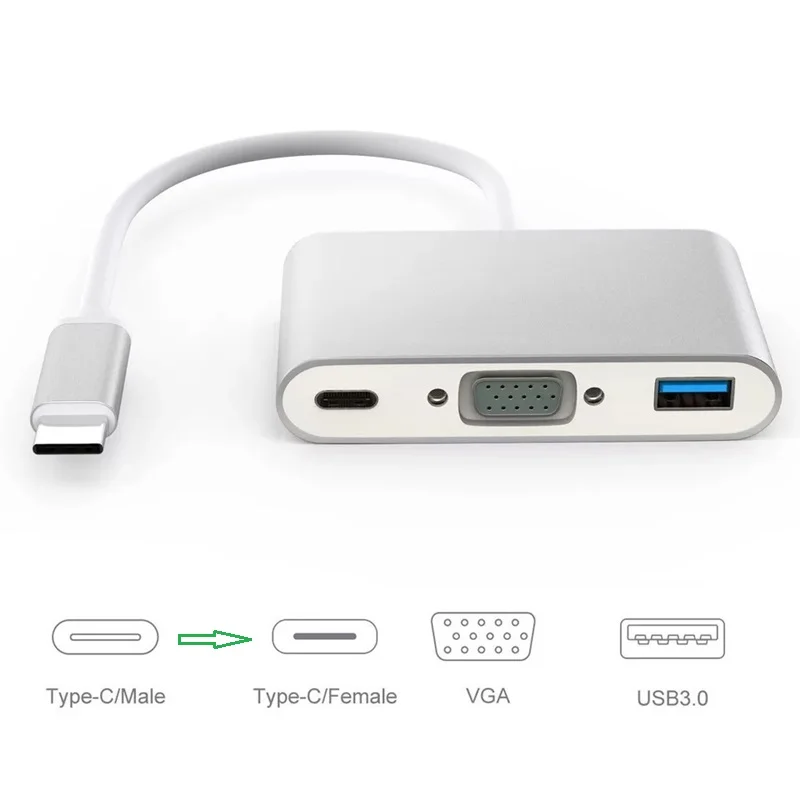Type C to VGA USB Trumsoon USB-C USB 3,1 type C для VGA USB3.0 USB-C type C конвертер адаптер для нового Macbook Chromebook samsung S8 9 huawei P20 - Цвет: Type C to VGA USB