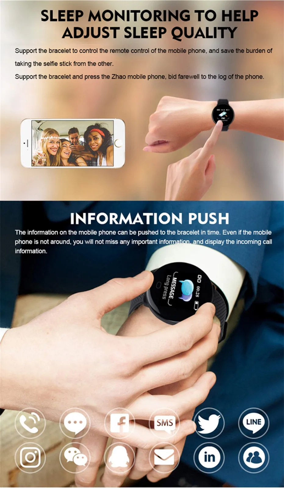 Смарт-часы CARPRIE с Bluetooth мужские и женские монитором кровяного давления спортивный