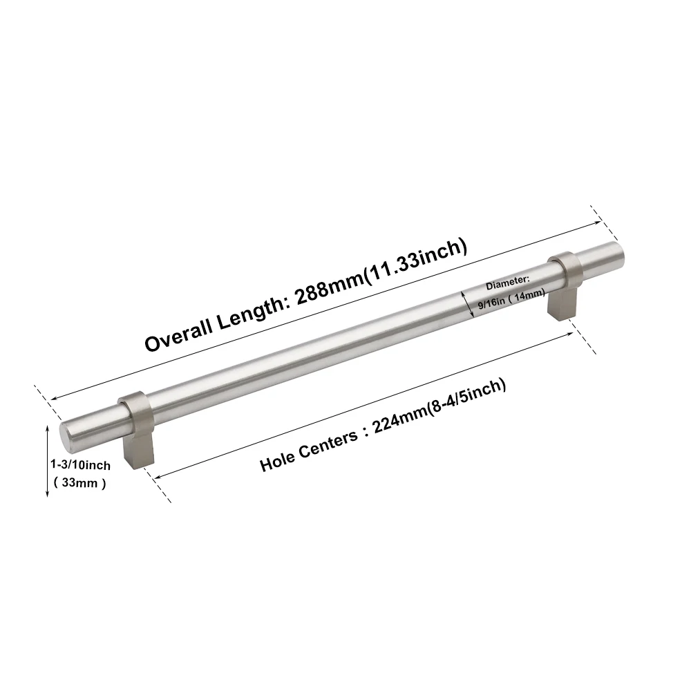 Hole Centers 224mm Ручки кухонного шкафа матовый никель ручки для ящиков "~ 5" Шкаф Hardawre Brashed никеля круглые ручки для шкафа; на Ящики ручки 1 упаковка - Цвет: Hole Centers 224mm
