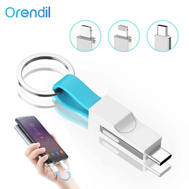 Orendil портативный 3 в 1 USB кабель мини брелок Micro Type C быстрое зарядное устройство для синхронизации данных 2A