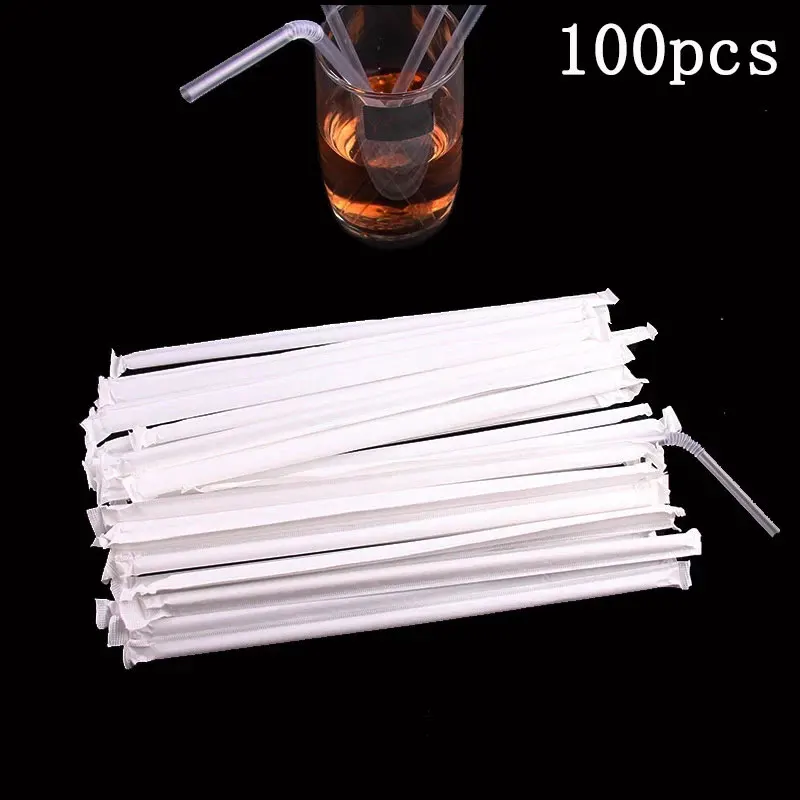 

100pcs Plastic Bendable Drinking Straw Disposable Beverage Straw Transparent Straws Wedding Birthday Party Bar Drink Accessories