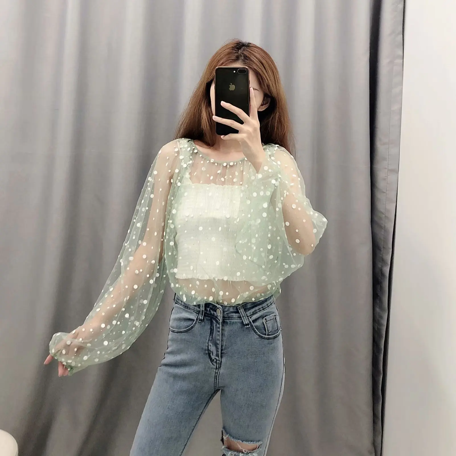 Осень 219 комплекты Новый светильник полупрозрачная Марля футболки с длинными