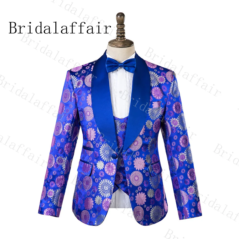 Bridalaffair Shinny, зимний Королевский смокинг, мужской костюм жениха, мужской костюм для шафера, Блейзер, комплекты(куртка+ брюки+ жилет
