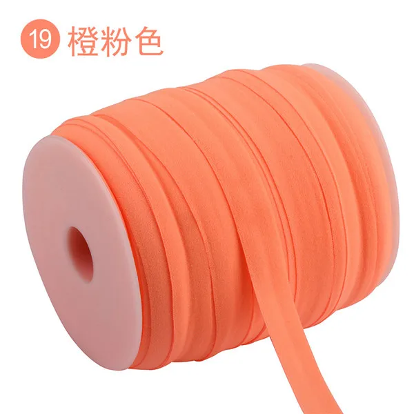 Orange pink 100 м* 15 мм эластичный пояс с окантовкой сплошной цвет блестящий складной над эластичным FOE повязка из спандекса Дети повязка на голову для волос платье кружево отделка Шитье - Цвет: Orange pink