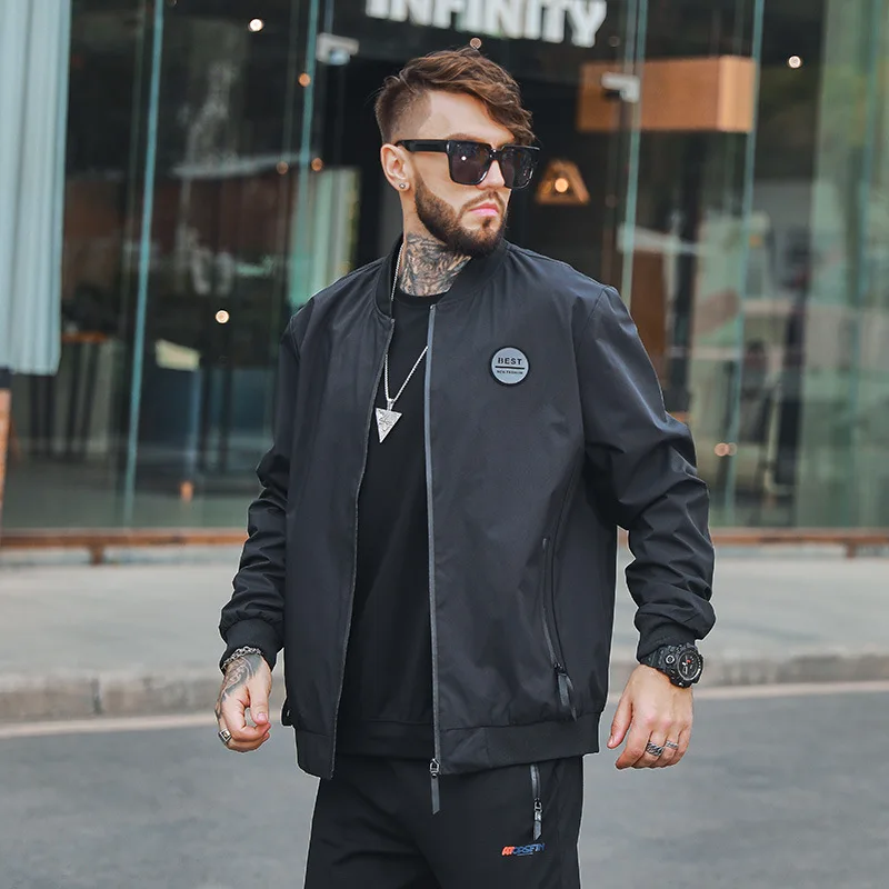 

2020 spring dress new fat man Baseball Jacket fat man fashion casual large stand collar jacket men's jacket