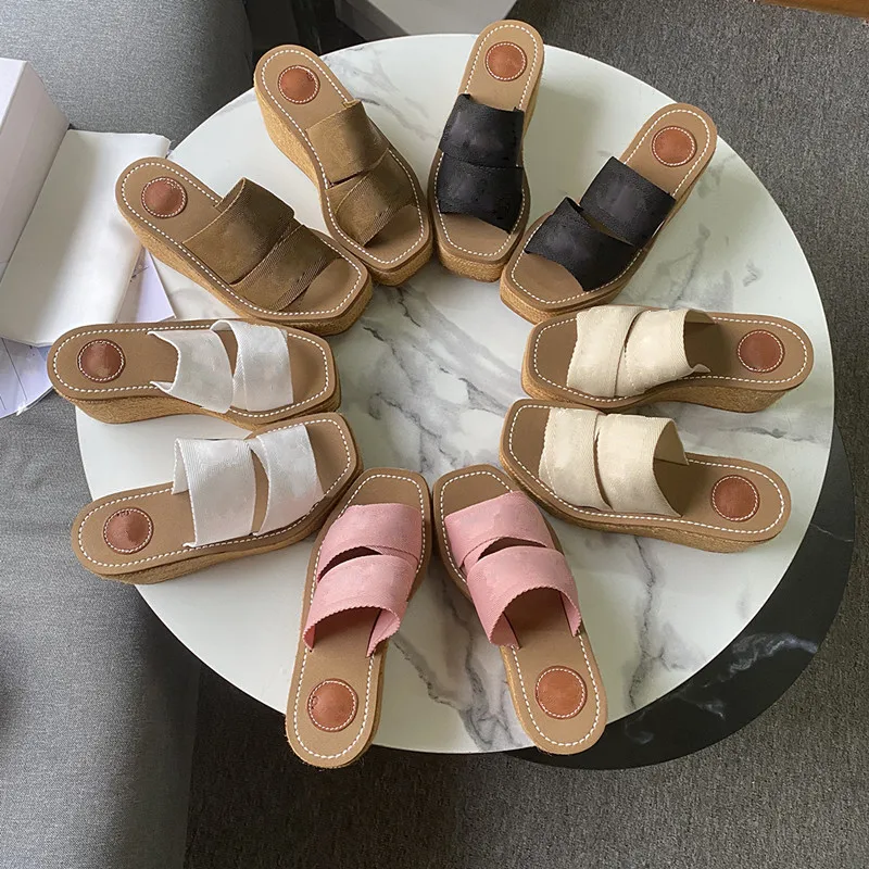 

Fashion Platform Sandals Women 2021 Mixed Colors Letters Brand Designer Shoes Beach Travel Mules High Quality Women Wedge Shoes