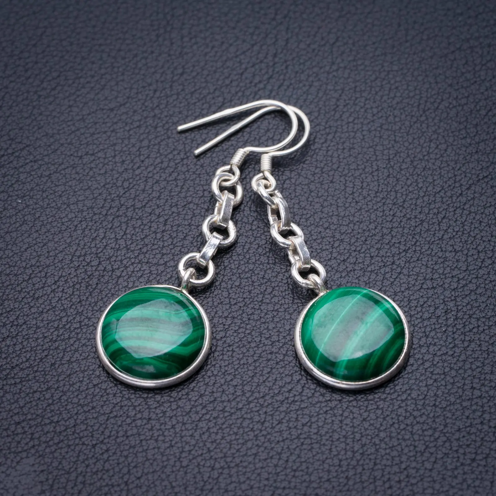 

StarGems Natural Malachite Handmade 925 Sterling Silver Earrings 2" E1390