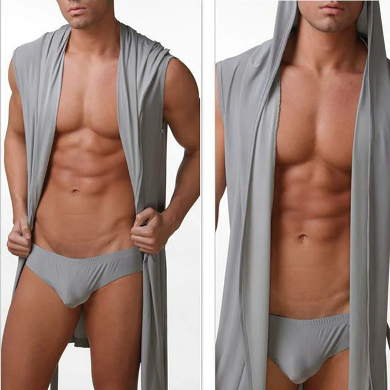 

Best Price Men Sexy Pajamas Sleepwear Silk Pijama Hombre Hooded Bathrobe Men Bath 5 Color Set Summer Dress Bath Robe