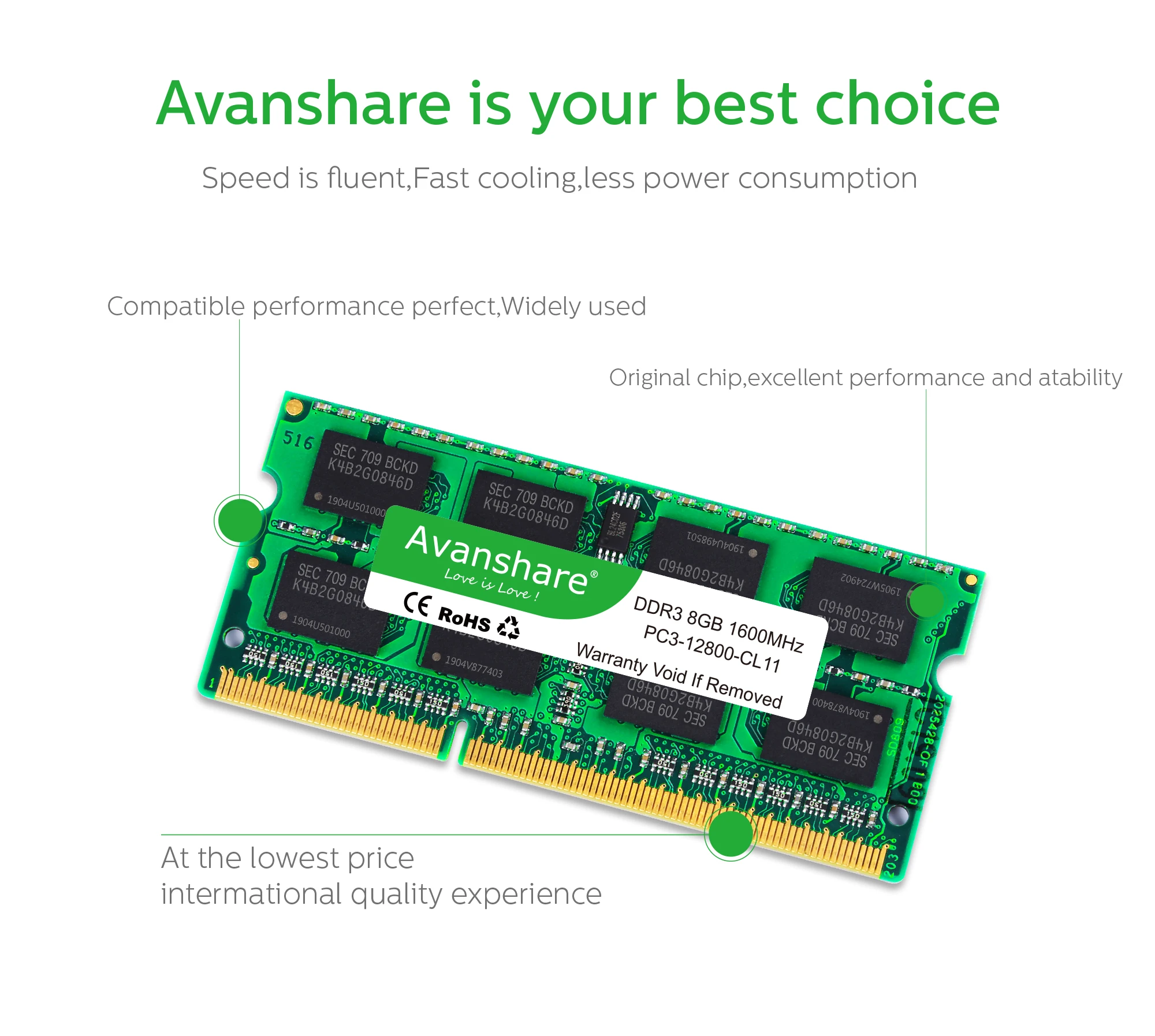 Avanshare Sodimm оперативной памяти 1,5 в ноутбука DDR3 2 ГБ/4 ГБ/8 ГБ DDR3 PC3 10600 1333 МГц DDR3 PC3 12800 1600 МГц 204pin для супер игровая