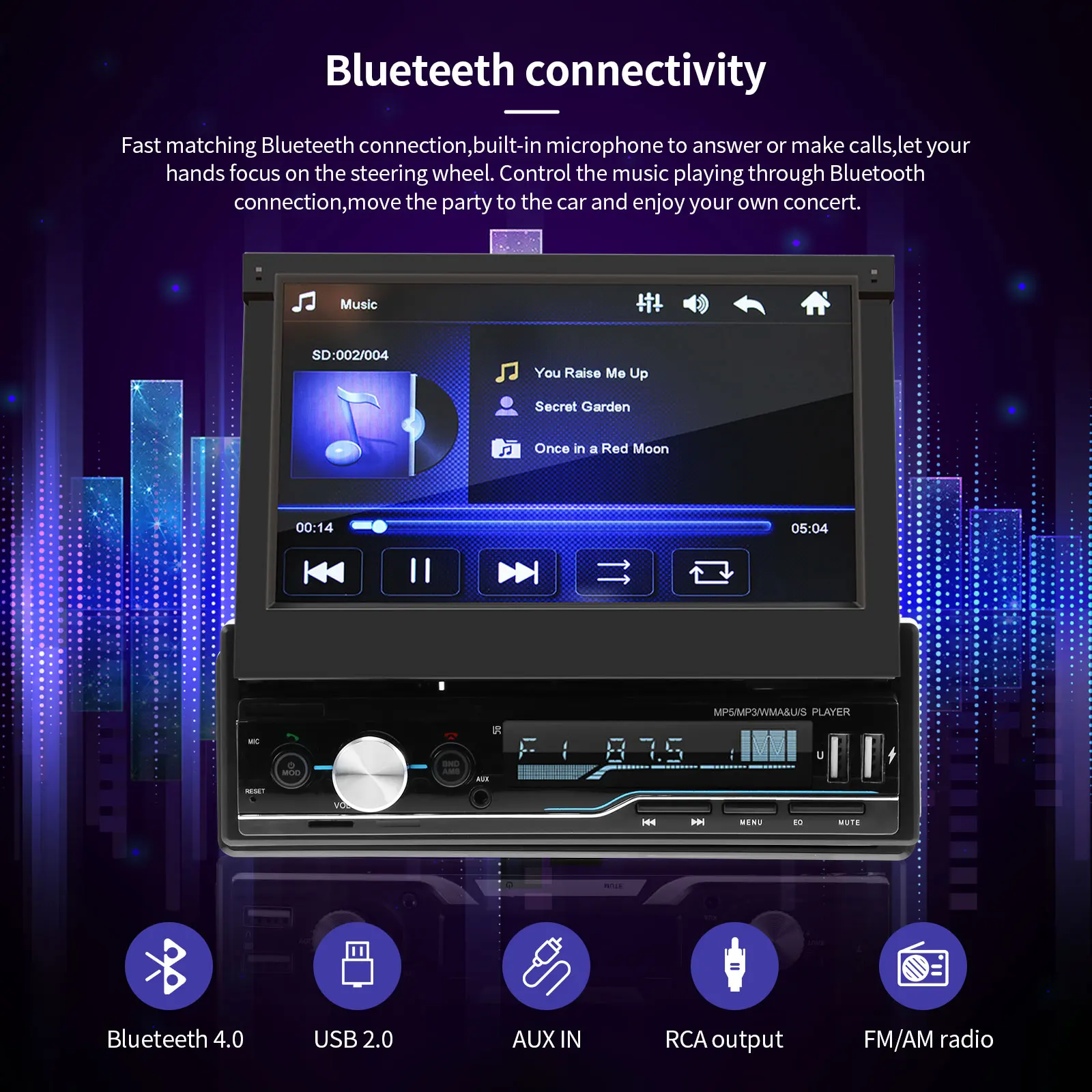 1 Din Retractable Car Radio RDS Mirror Link MP5 Video Player AM FM USB TF Aux 7 inch Touch Screen Stereo System Head Unit T100 | Автомобили