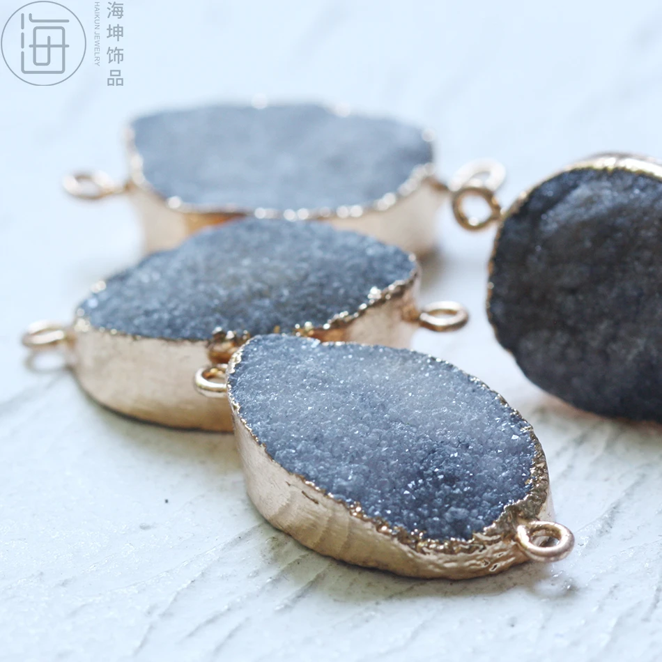 Соединитель из натурального камня для рукоделия-подвеска друзы овальной формы