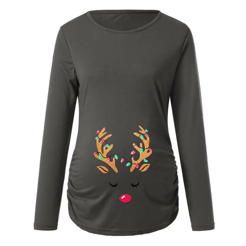 Топы для беременных Новинка Осенняя Женская рубашка с принтом Рождественский