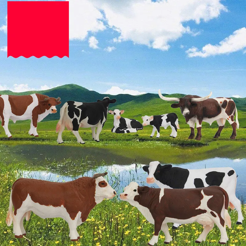 

Реальная жизнь, искусственный зоопарк, ферма, веселые игрушки, корова, буйвол, желтый скот, бизон, ПВХ, фигурки героев, подарки для детей